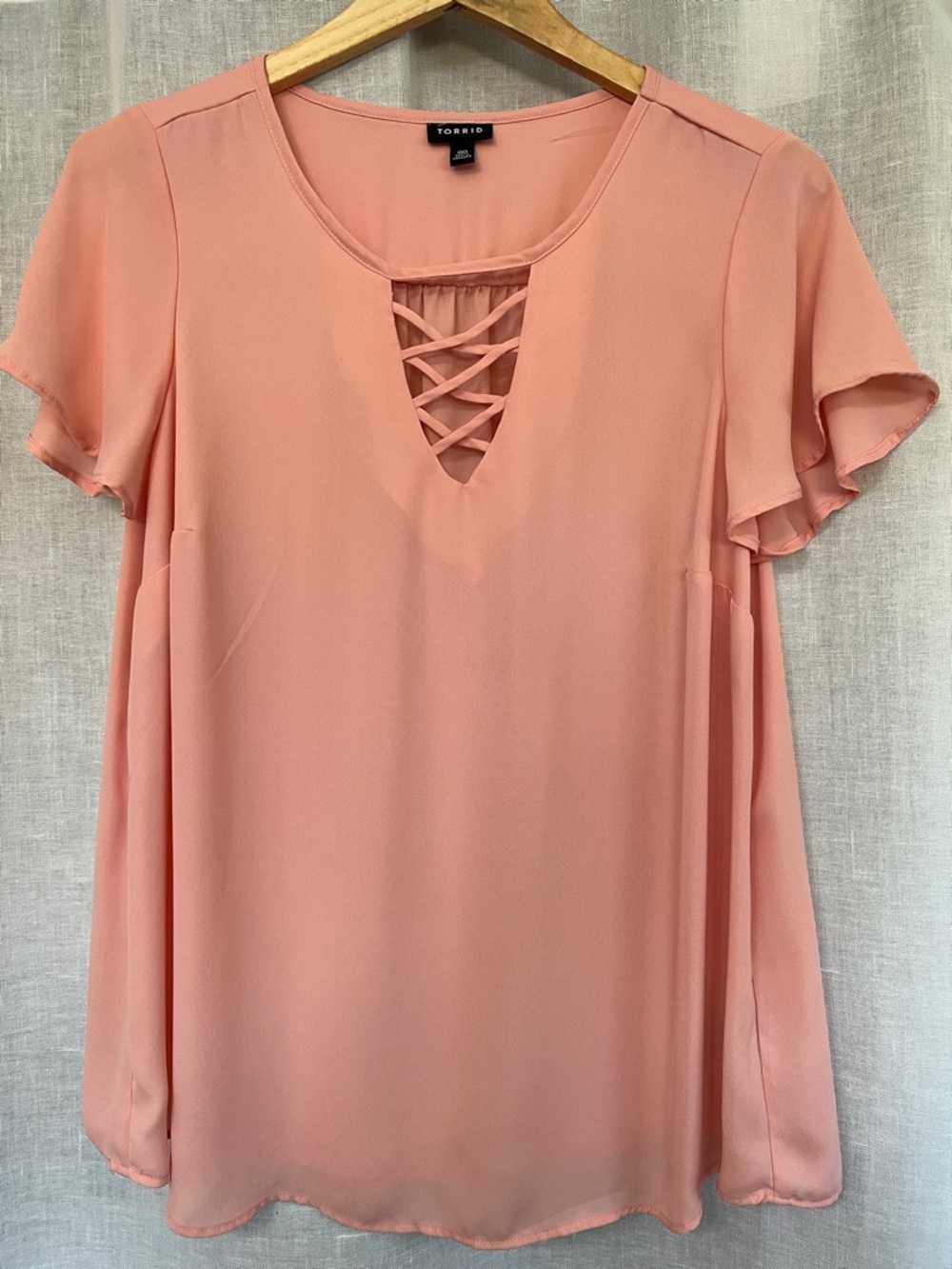 torrid Peach Pink Lattice V-Neck Flutter Sleeve Blouse